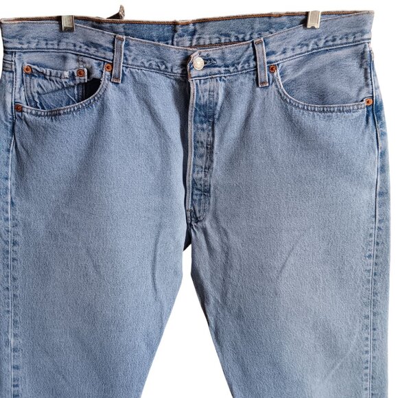 trashed Vintage Levi's 501 Jeans 38x30 Fit Mens 1990's Sky Fade Mexico Buttonfly - Picture 4 of 10